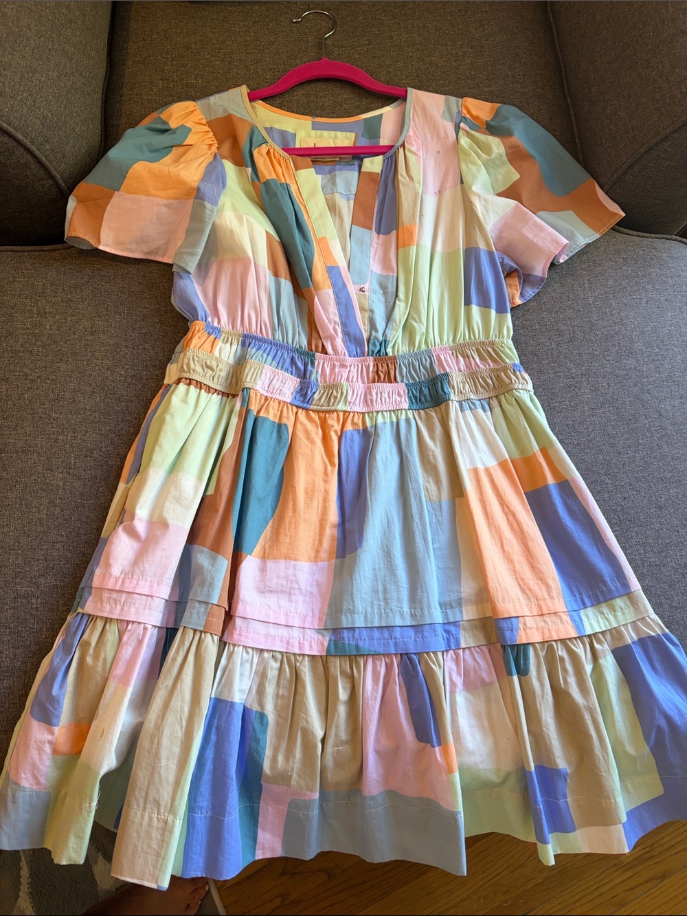 Anthropologie Pastel Geometric Tiered Cotton Dress